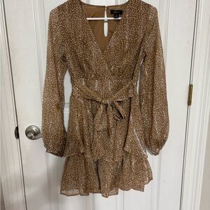 Japna Brown Bishop Sleeve Wrap Dress